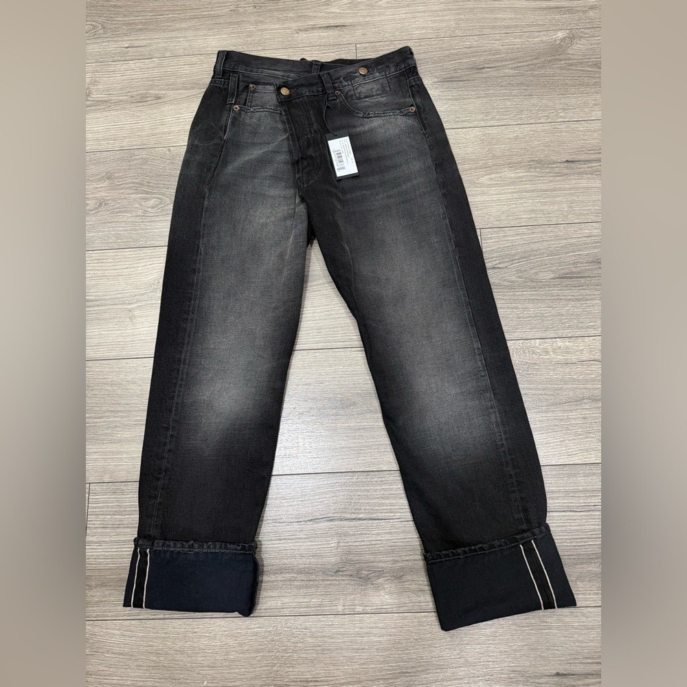 NWT R13 Cuffed Crossover Straight Leg Jeans Phantom Selvedge Black Made in Italy